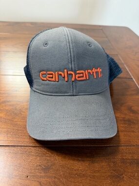 Carhartt Gray and Navy Mesh Trucker Hat with White Logo